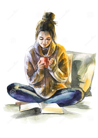 Someone reading a book casually and happily